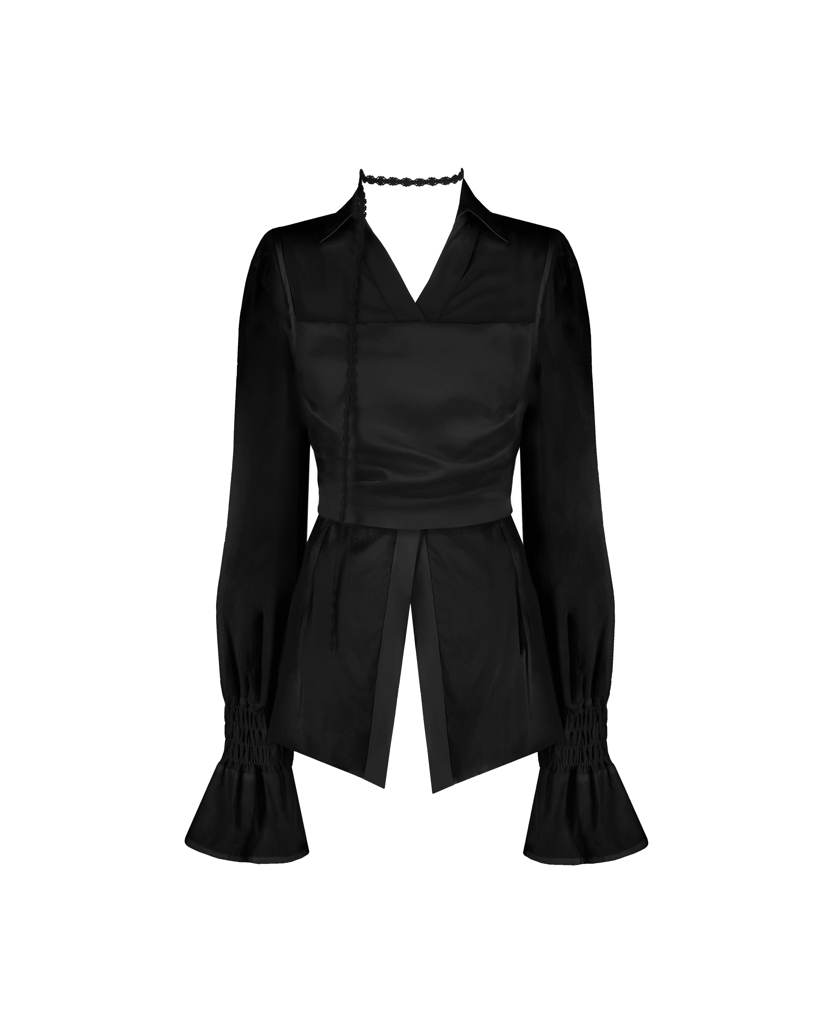 [Pre-order] Soap blouse set + Delight satin skirt / Black